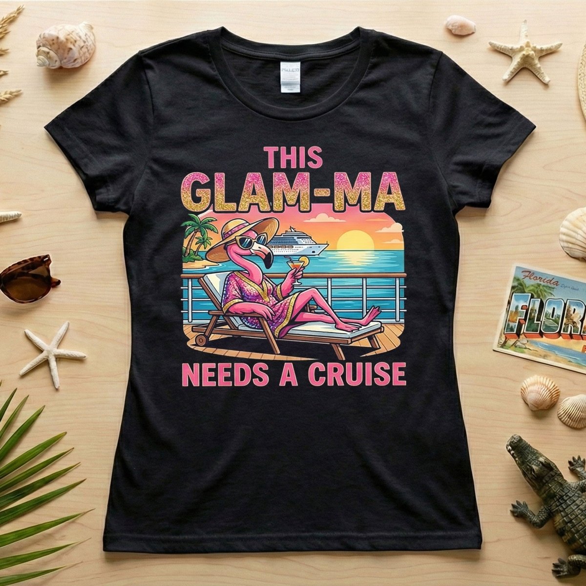 Sparkling Glam - ma Flamingo Cruise Shirt - Funny Tropical Retirement Gift - FlamingoAholic