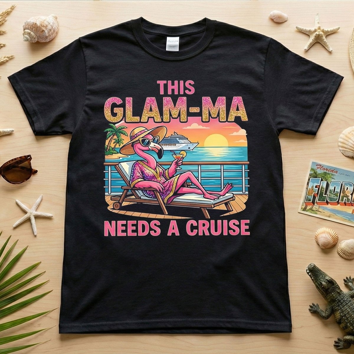 Sparkling Glam - ma Flamingo Cruise Shirt - Funny Tropical Retirement Gift - FlamingoAholic