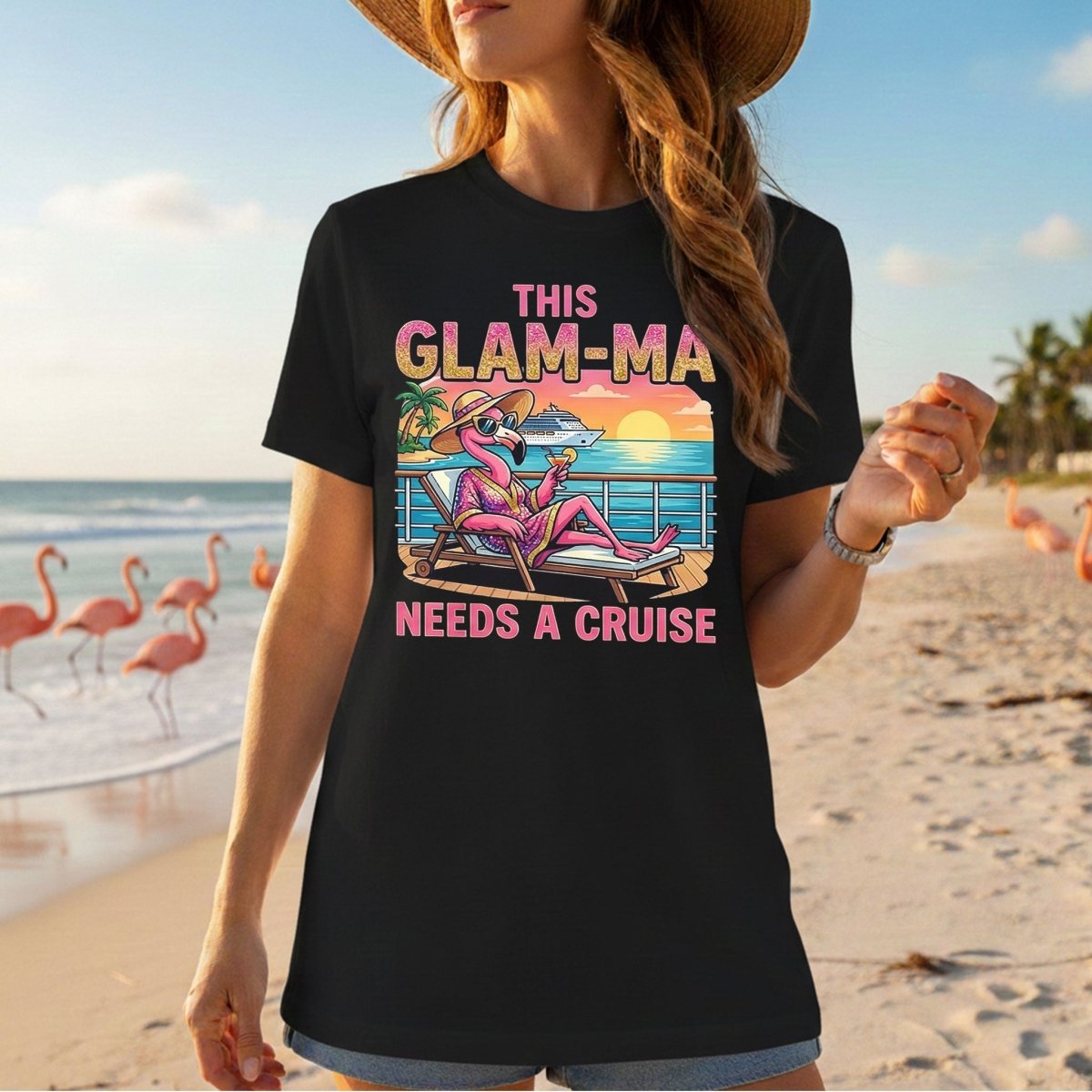 Sparkling Glam - ma Flamingo Cruise Shirt - Funny Tropical Retirement Gift - FlamingoAholic