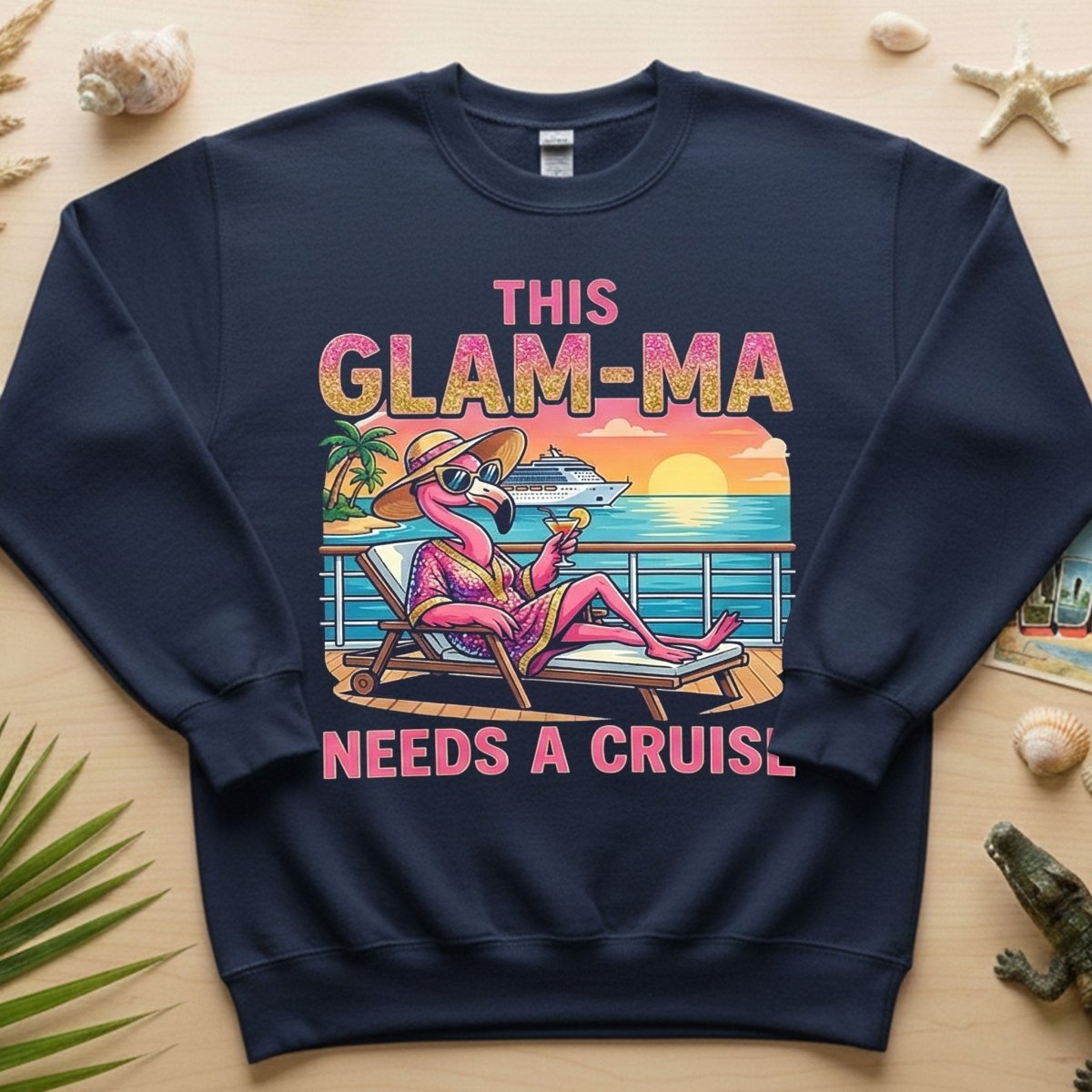Sparkling Glam - ma Flamingo Cruise Shirt - Funny Tropical Retirement Gift - FlamingoAholic
