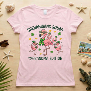 St. Patrick's Day Shenanigans Squad Flamingo Grandma T-Shirt - Lucky Irish Family Matching Gift - FlamingoAholic