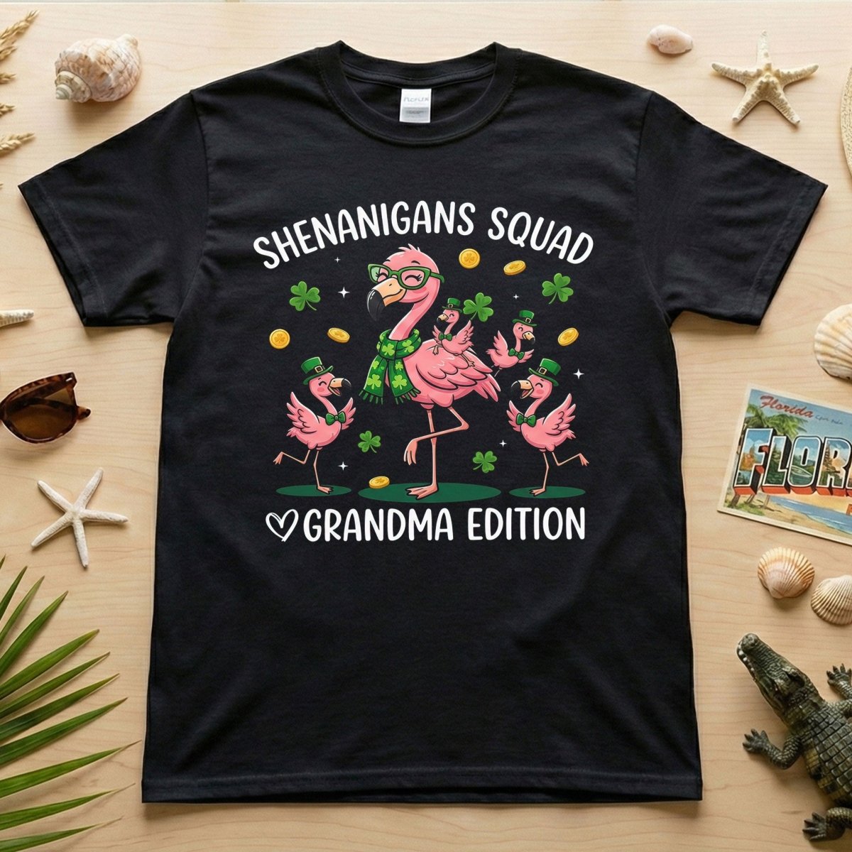 St. Patrick's Day Shenanigans Squad Flamingo Grandma T-Shirt - Lucky Irish Family Matching Gift - FlamingoAholic