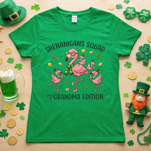 St. Patrick's Day Shenanigans Squad Flamingo Grandma T-Shirt - Lucky Irish Family Matching Gift - FlamingoAholic