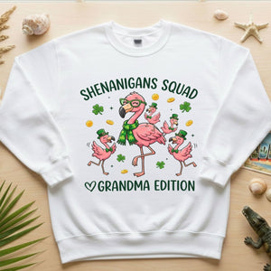 St. Patrick's Day Shenanigans Squad Flamingo Grandma T-Shirt - Lucky Irish Family Matching Gift - FlamingoAholic
