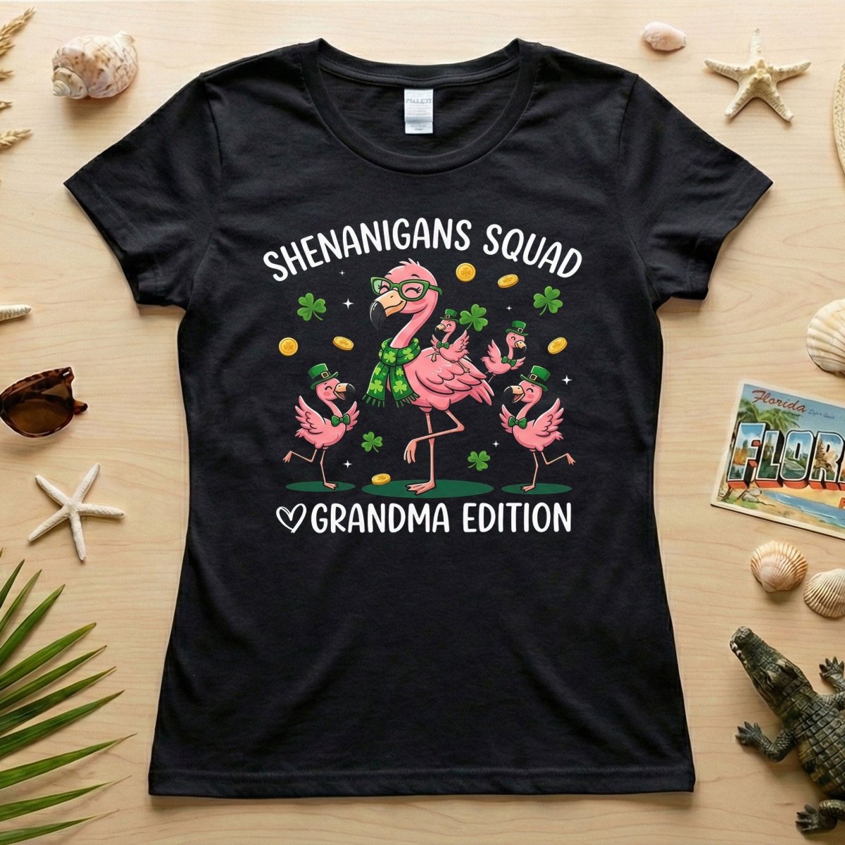 St. Patrick's Day Shenanigans Squad Flamingo Grandma T-Shirt - Lucky Irish Family Matching Gift - FlamingoAholic