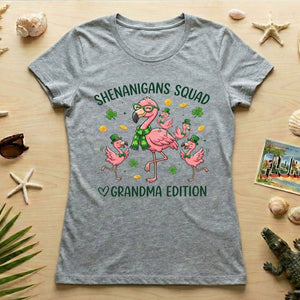 St. Patrick's Day Shenanigans Squad Flamingo Grandma T-Shirt - Lucky Irish Family Matching Gift - FlamingoAholic