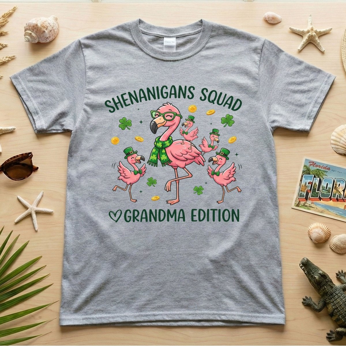 St. Patrick's Day Shenanigans Squad Flamingo Grandma T-Shirt - Lucky Irish Family Matching Gift - FlamingoAholic