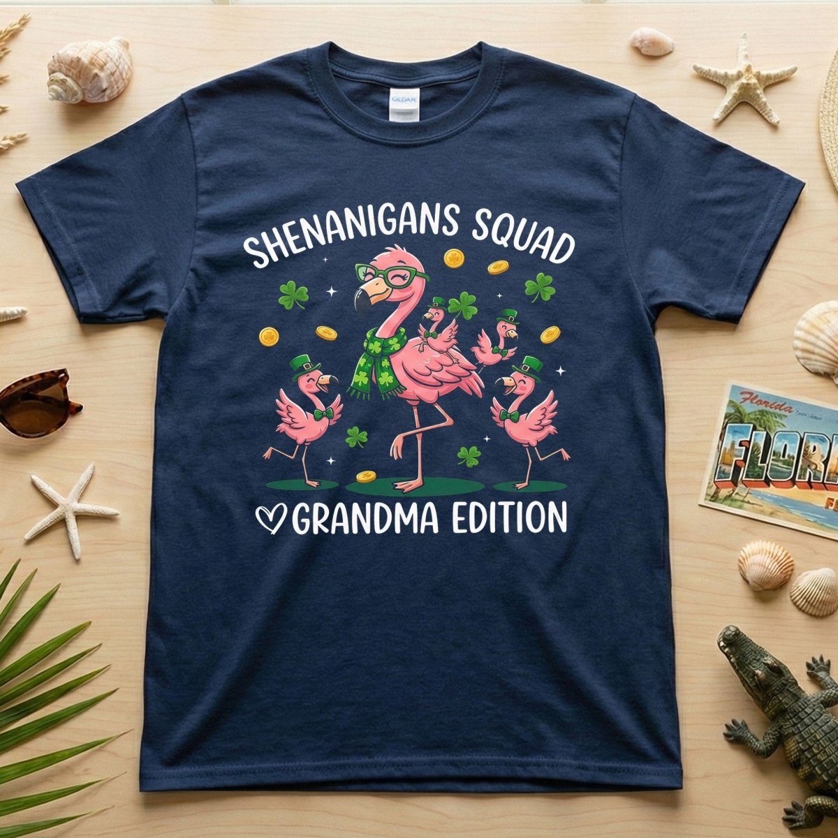St. Patrick's Day Shenanigans Squad Flamingo Grandma T-Shirt - Lucky Irish Family Matching Gift - FlamingoAholic