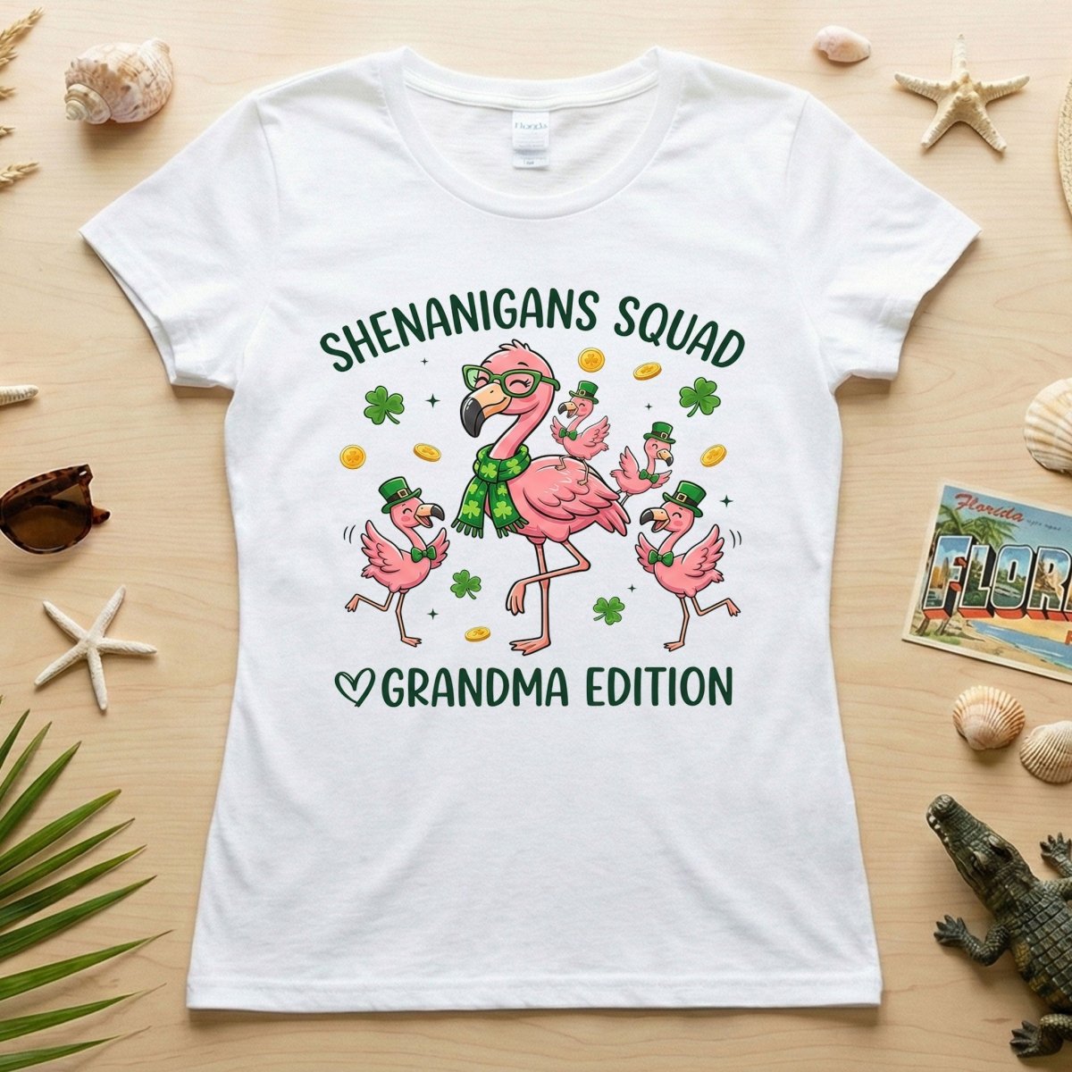 St. Patrick's Day Shenanigans Squad Flamingo Grandma T-Shirt - Lucky Irish Family Matching Gift - FlamingoAholic