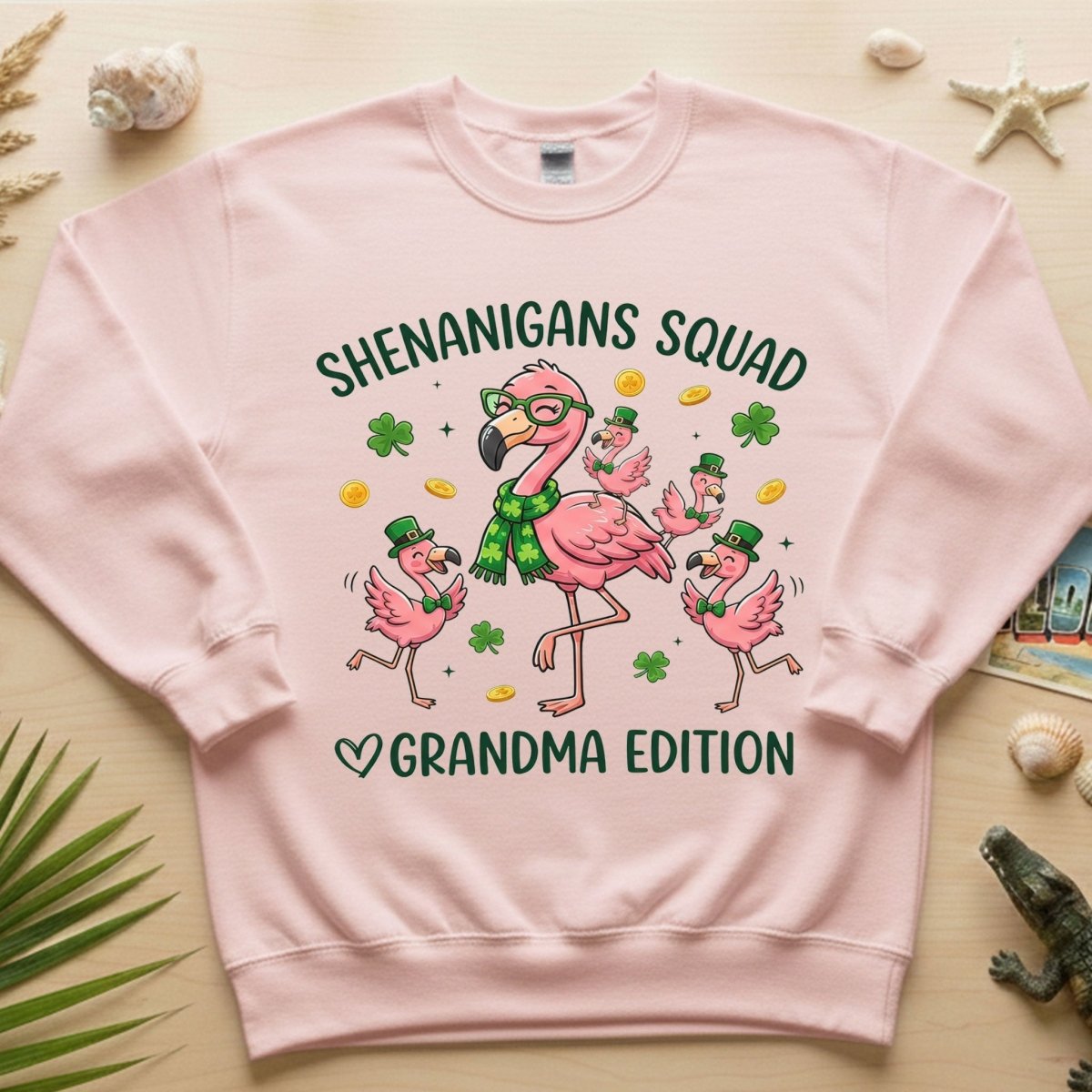 St. Patrick's Day Shenanigans Squad Flamingo Grandma T-Shirt - Lucky Irish Family Matching Gift - FlamingoAholic