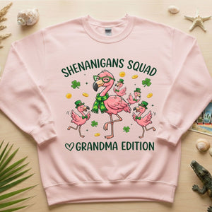 St. Patrick's Day Shenanigans Squad Flamingo Grandma T-Shirt - Lucky Irish Family Matching Gift - FlamingoAholic