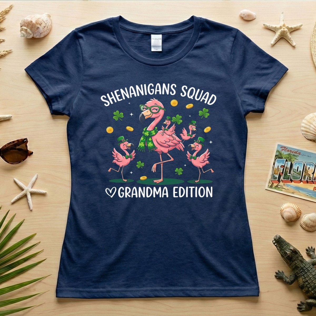 St. Patrick's Day Shenanigans Squad Flamingo Grandma T-Shirt - Lucky Irish Family Matching Gift - FlamingoAholic