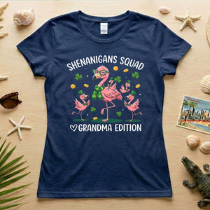 St. Patrick's Day Shenanigans Squad Flamingo Grandma T-Shirt - Lucky Irish Family Matching Gift - FlamingoAholic