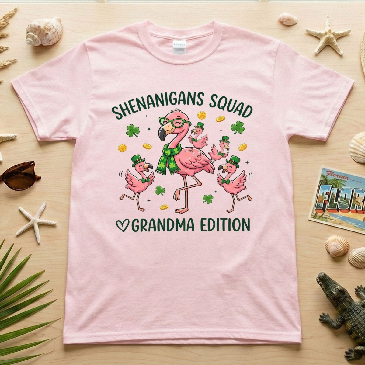 St. Patrick's Day Shenanigans Squad Flamingo Grandma T-Shirt - Lucky Irish Family Matching Gift - FlamingoAholic