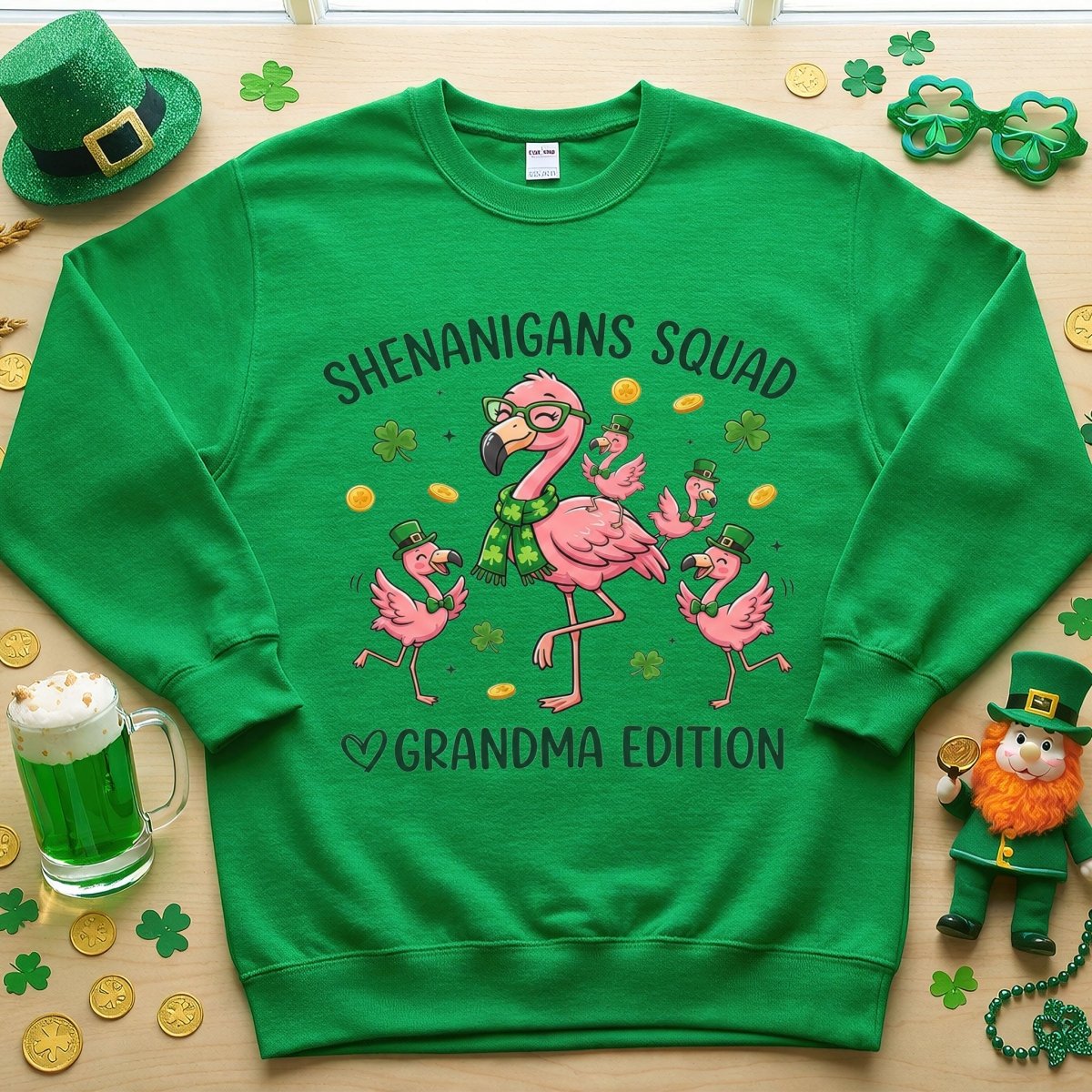 St. Patrick's Day Shenanigans Squad Flamingo Grandma T-Shirt - Lucky Irish Family Matching Gift - FlamingoAholic