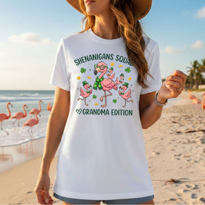 St. Patrick's Day Shenanigans Squad Flamingo Grandma T-Shirt - Lucky Irish Family Matching Gift - FlamingoAholic