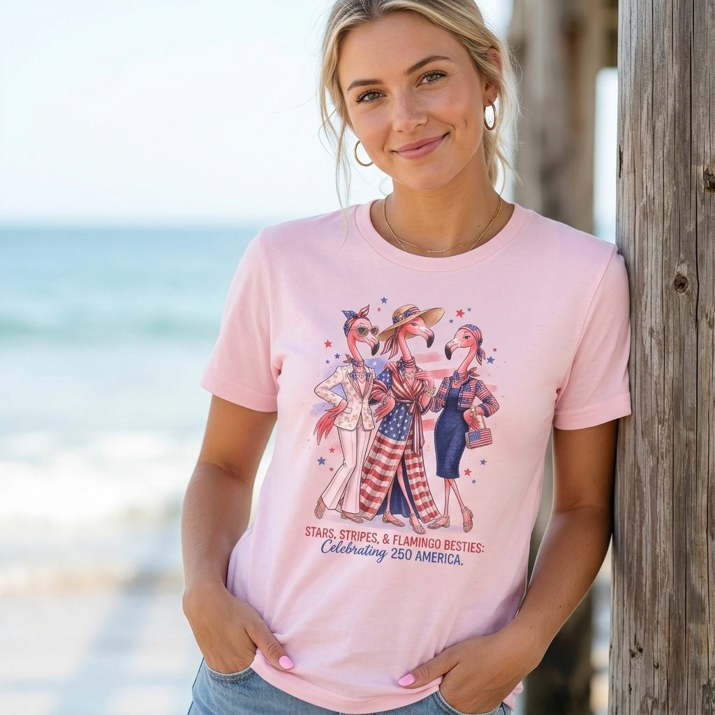 Stars, Stripes, & Flamingo Besties: Celebrating 250 America Shirt - FlamingoAholic