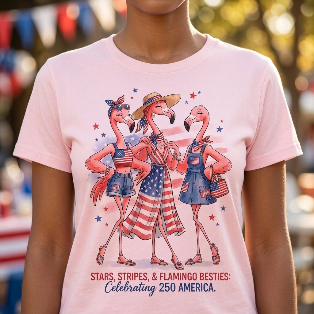 Stars, Stripes, & Flamingo Besties Celebrating 250 America Shirt - FlamingoAholic