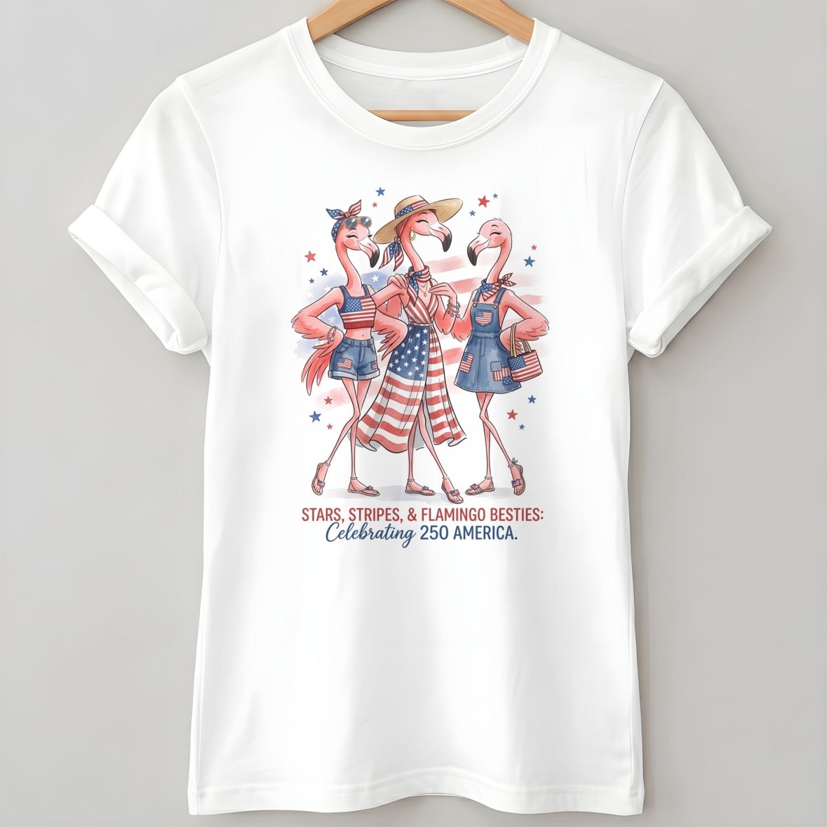 Stars, Stripes, & Flamingo Besties Celebrating 250 America Shirt - FlamingoAholic