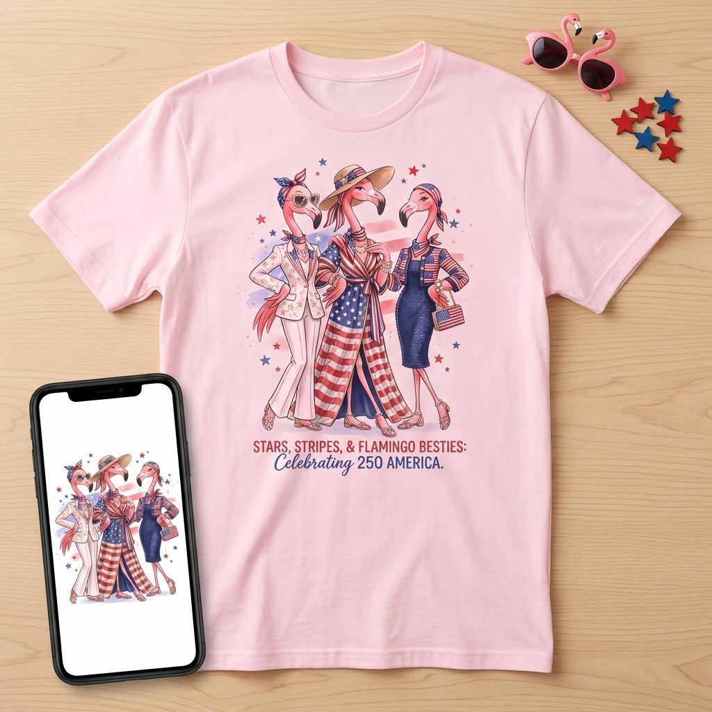 Stars, Stripes, & Flamingo Besties: Celebrating 250 America Shirt - FlamingoAholic