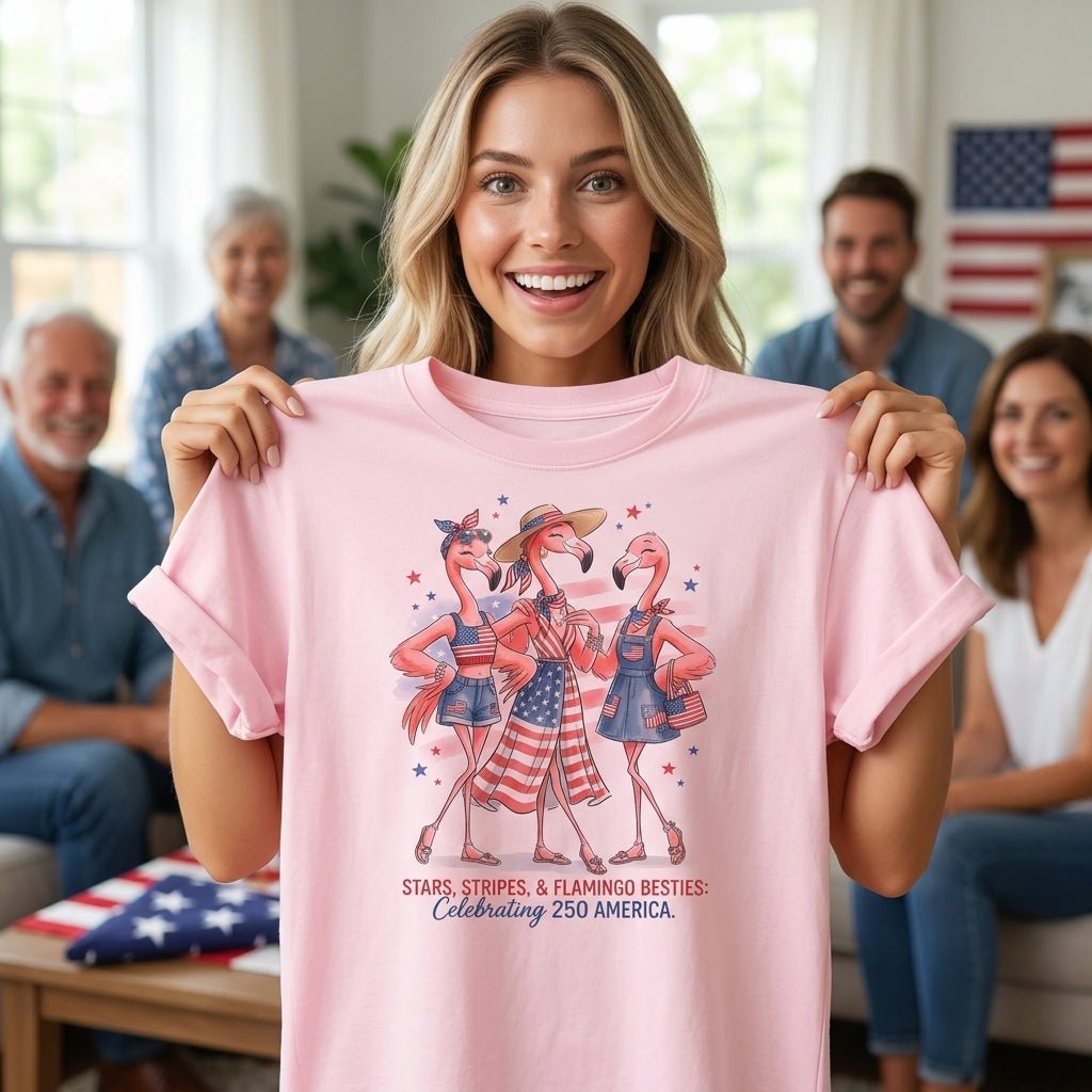 Stars, Stripes, & Flamingo Besties Celebrating 250 America Shirt - FlamingoAholic