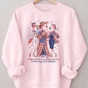 Stars, Stripes, & Flamingo Besties: Celebrating 250 America Shirt - FlamingoAholic