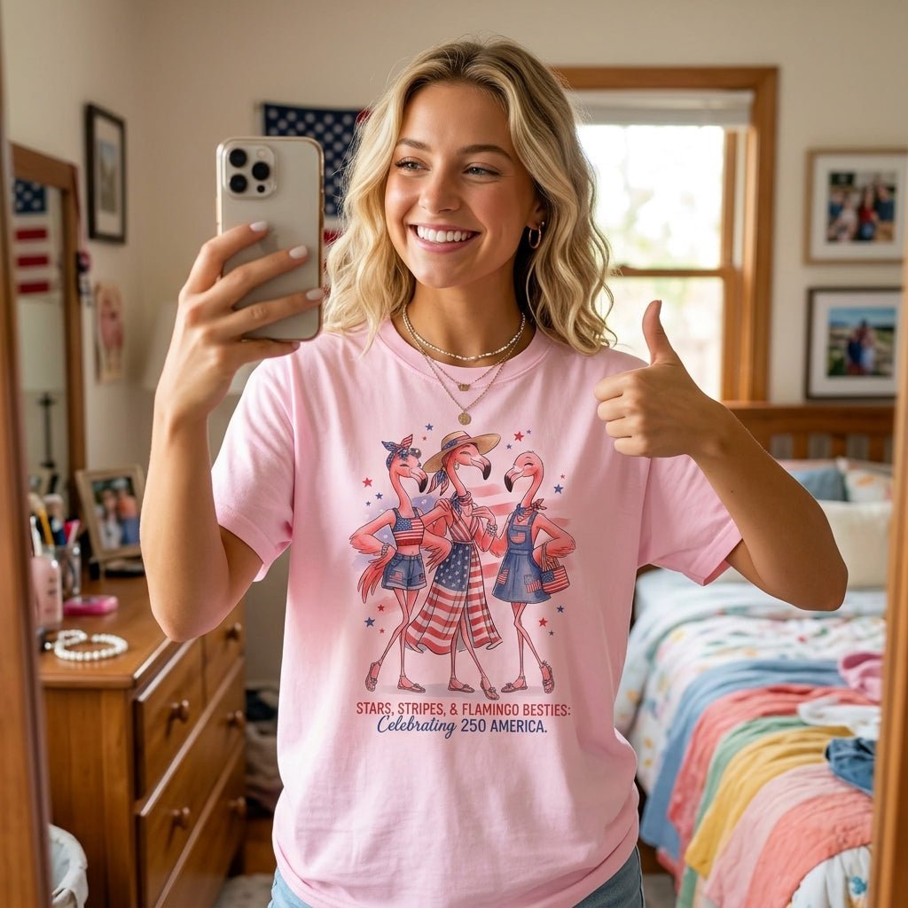 Stars, Stripes, & Flamingo Besties Celebrating 250 America Shirt - FlamingoAholic
