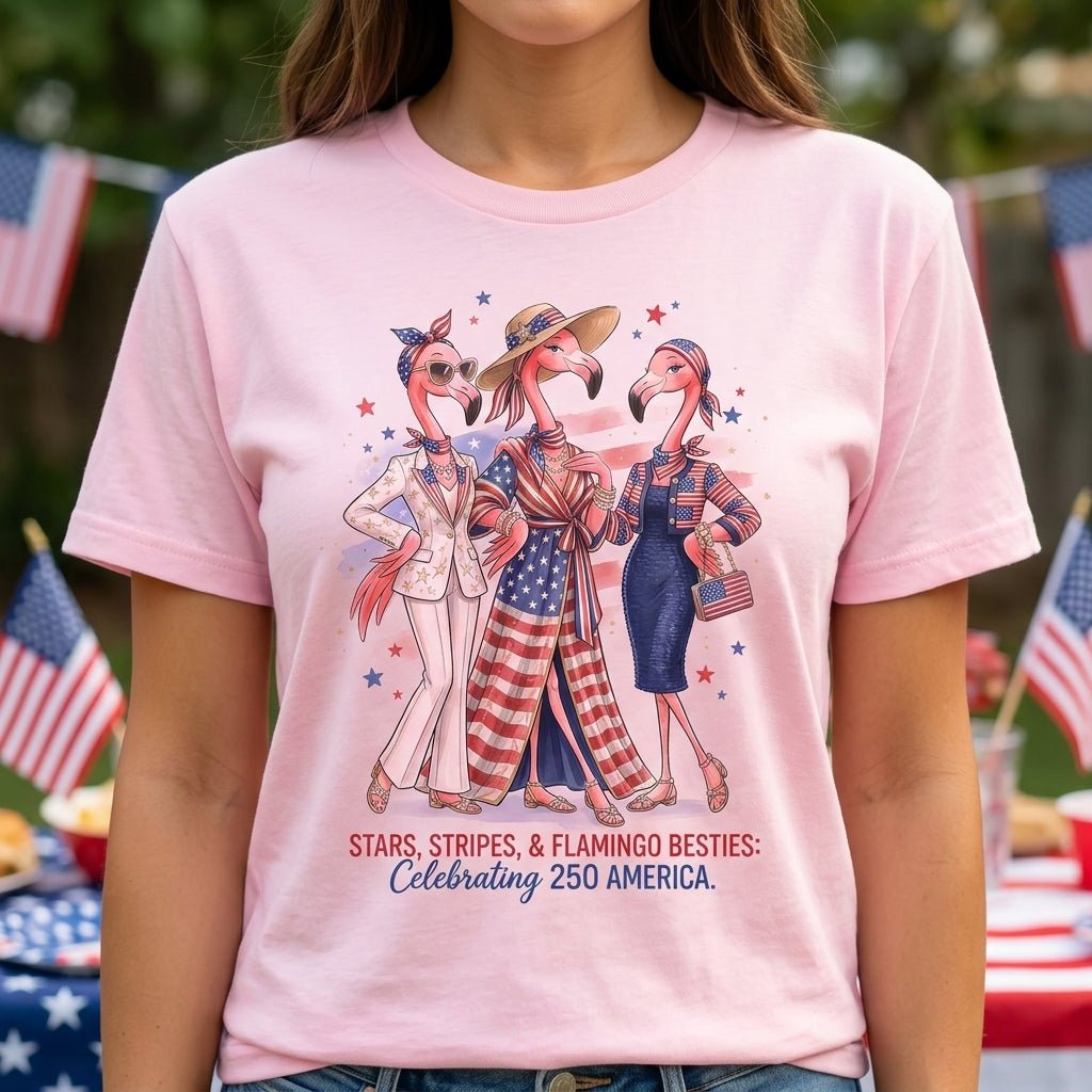 Stars, Stripes, & Flamingo Besties: Celebrating 250 America Shirt - FlamingoAholic