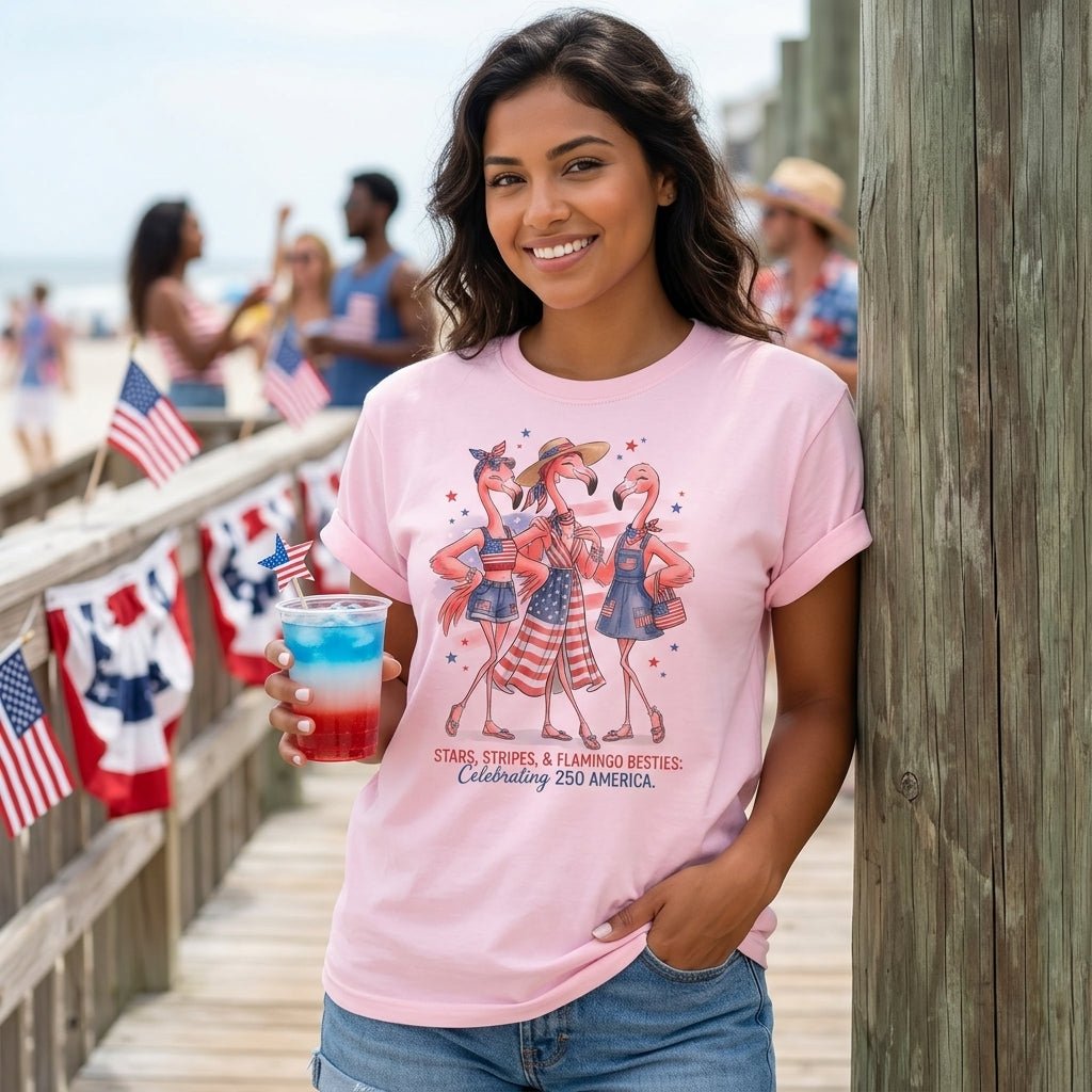 Stars, Stripes, & Flamingo Besties Celebrating 250 America Shirt - FlamingoAholic