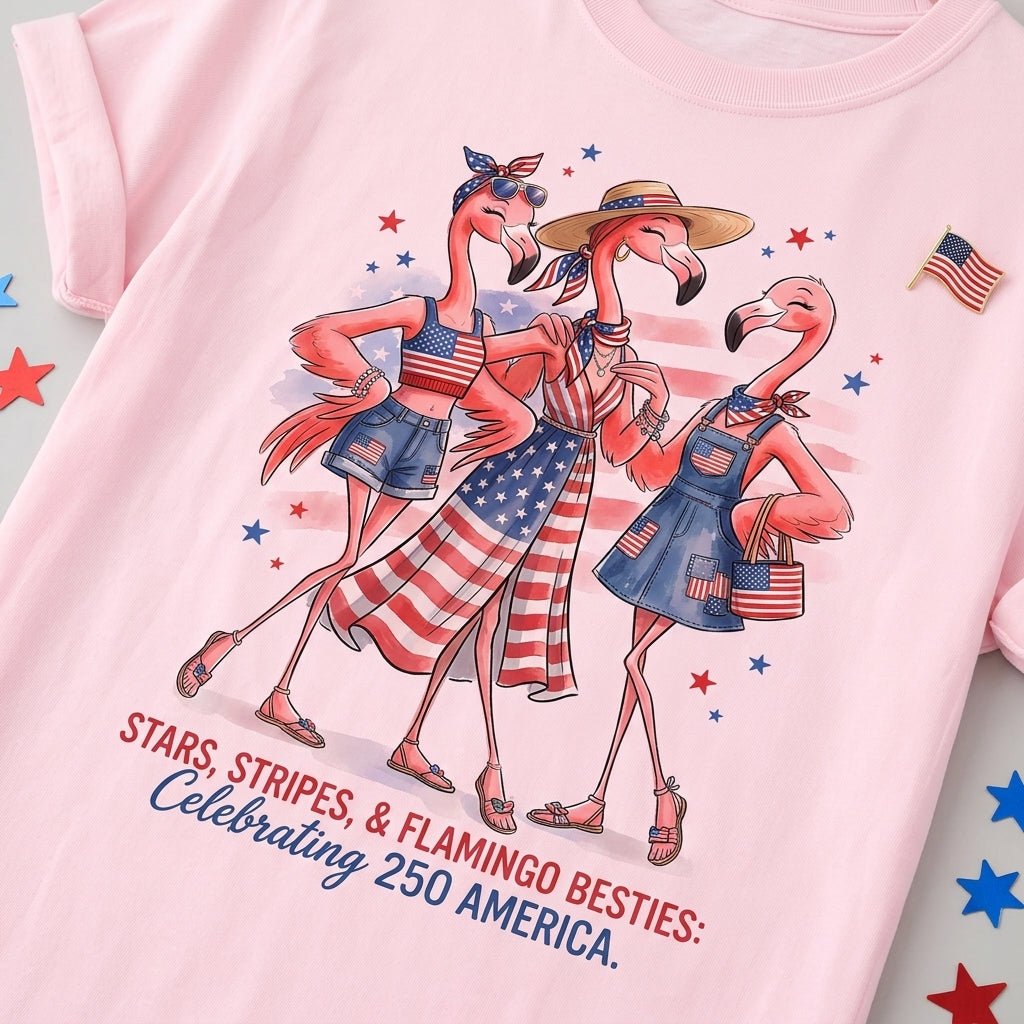 Stars, Stripes, & Flamingo Besties Celebrating 250 America Shirt - FlamingoAholic