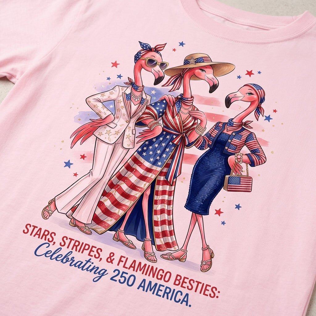 Stars, Stripes, & Flamingo Besties: Celebrating 250 America Shirt - FlamingoAholic