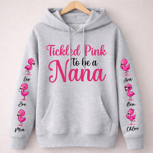 Tickled Pink To Be A Nana Flamingo Shirt - Personalized Grandkids Name Gift Sweatshirt - FlamingoAholic