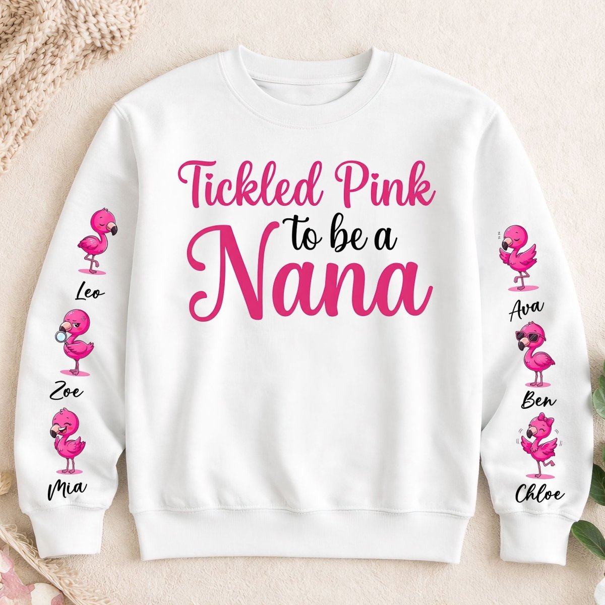 Tickled Pink To Be A Nana Flamingo Shirt - Personalized Grandkids Name Gift Sweatshirt - FlamingoAholic