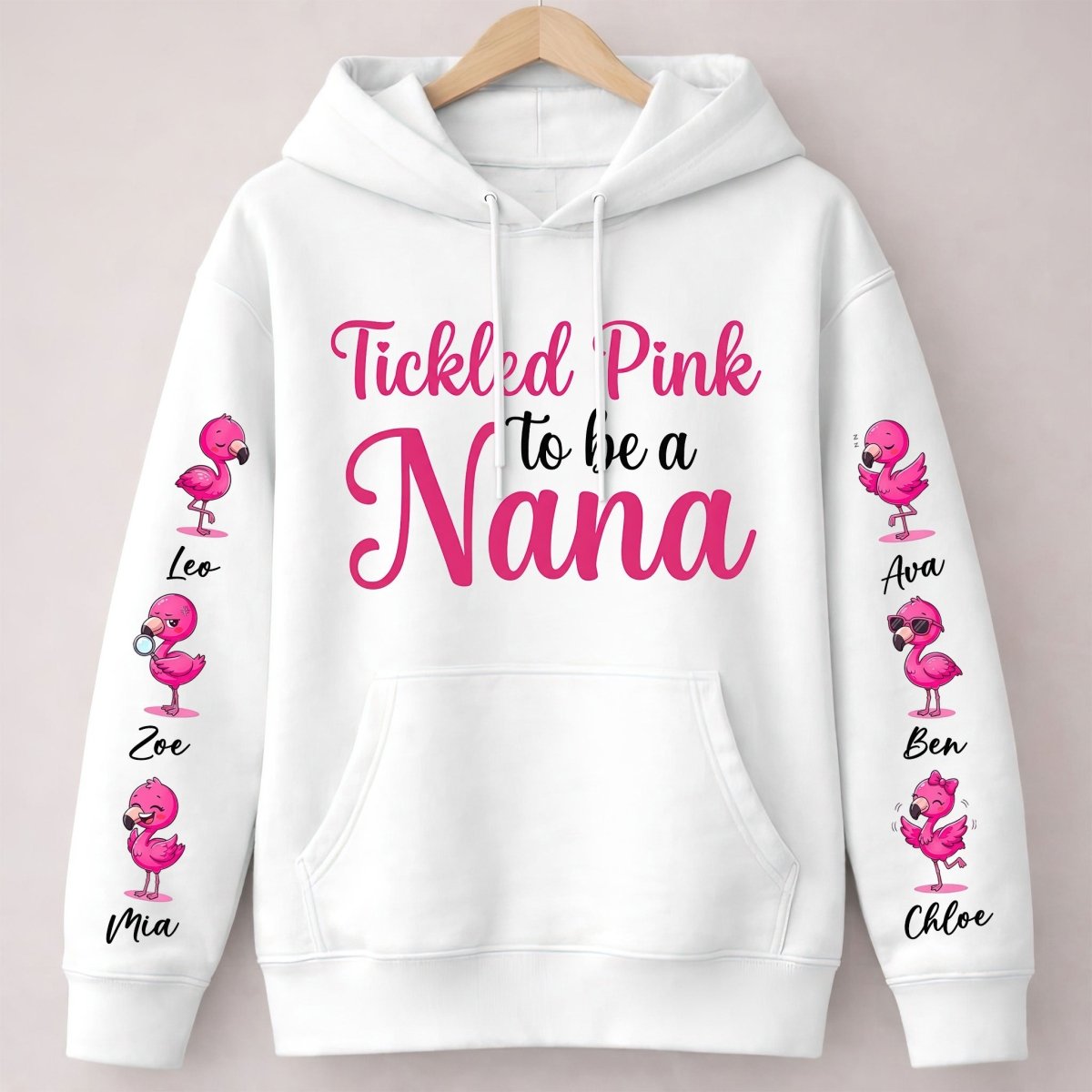 Tickled Pink To Be A Nana Flamingo Shirt - Personalized Grandkids Name Gift Sweatshirt - FlamingoAholic