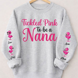 Tickled Pink To Be A Nana Flamingo Shirt - Personalized Grandkids Name Gift Sweatshirt - FlamingoAholic