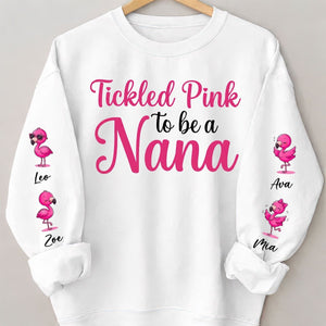 Tickled Pink To Be A Nana Flamingo Shirt - Personalized Grandkids Name Gift Sweatshirt - FlamingoAholic