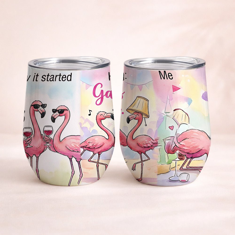 Tipsy Trio Funny Flamingo Wine Tumbler - Personalized Galentine's Girls Trip Gift - FlamingoAholic
