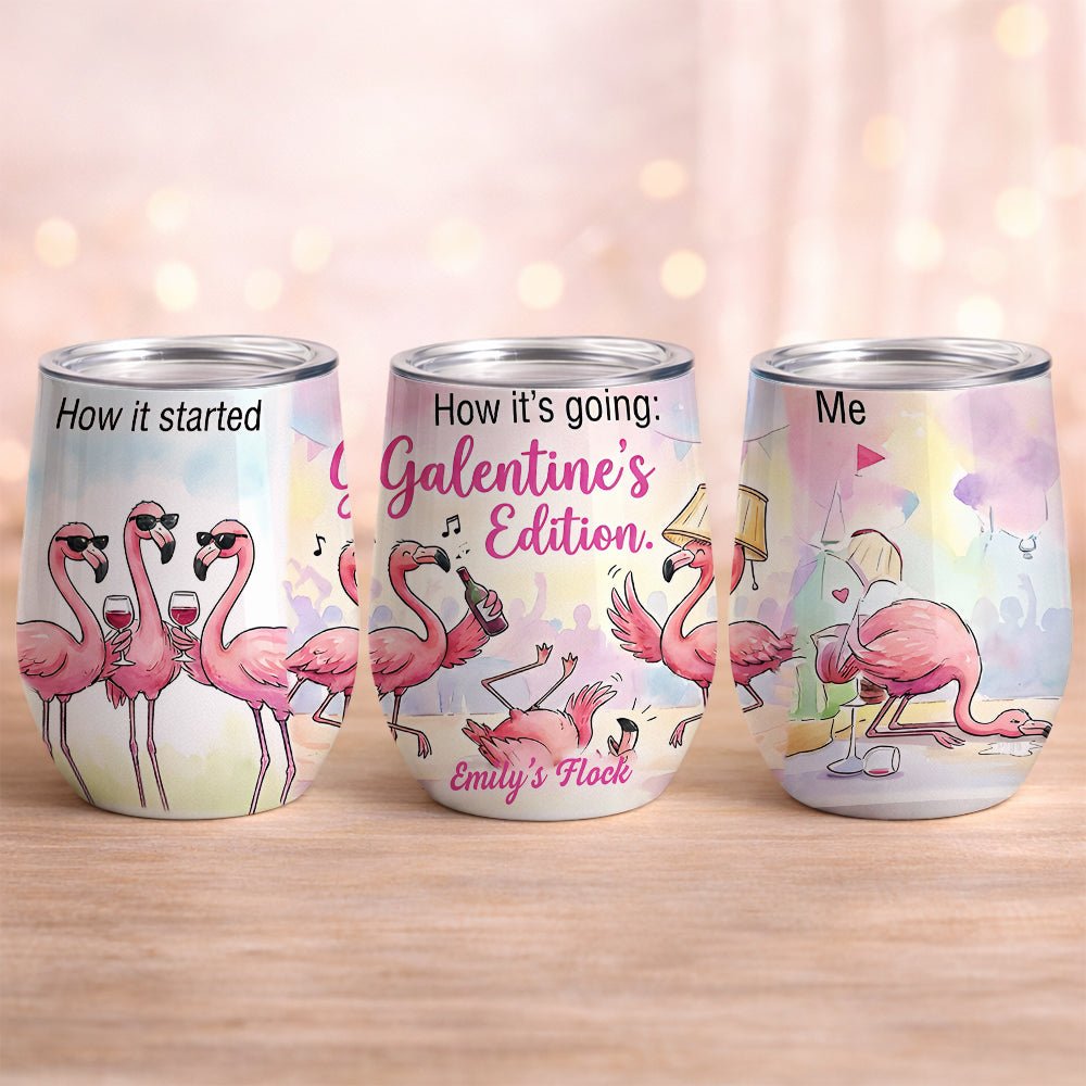 Tipsy Trio Funny Flamingo Wine Tumbler - Personalized Galentine's Girls Trip Gift - FlamingoAholic