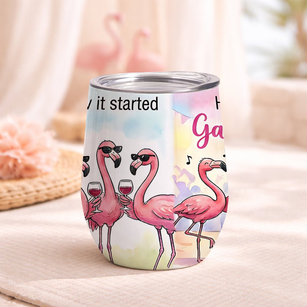 Tipsy Trio Funny Flamingo Wine Tumbler - Personalized Galentine's Girls Trip Gift - FlamingoAholic