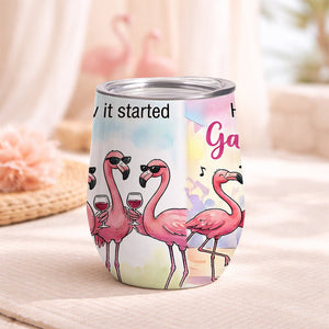 Tipsy Trio Funny Flamingo Wine Tumbler - Personalized Galentine's Girls Trip Gift - FlamingoAholic