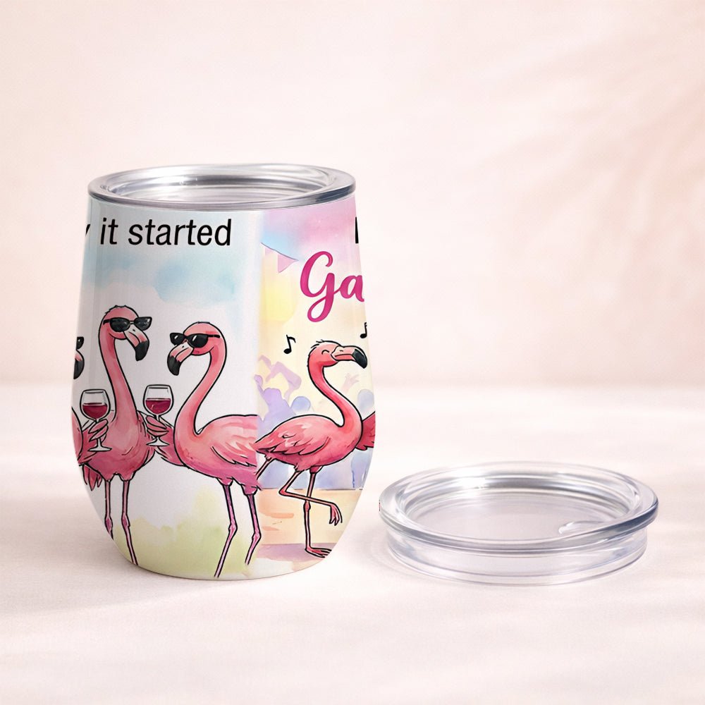 Tipsy Trio Funny Flamingo Wine Tumbler - Personalized Galentine's Girls Trip Gift - FlamingoAholic