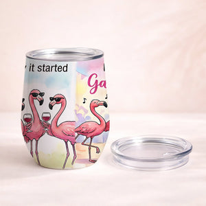 Tipsy Trio Funny Flamingo Wine Tumbler - Personalized Galentine's Girls Trip Gift - FlamingoAholic