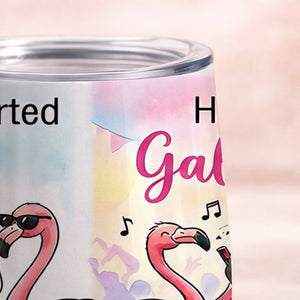 Tipsy Trio Funny Flamingo Wine Tumbler - Personalized Galentine's Girls Trip Gift - FlamingoAholic
