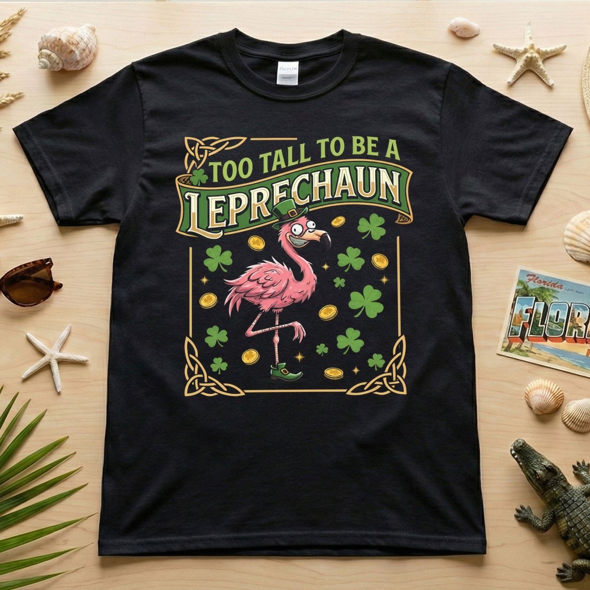 Too Tall To Be A Leprechaun Flamingo St. Patrick's Day Tee - Funny Irish Holiday Party Shirt - FlamingoAholic