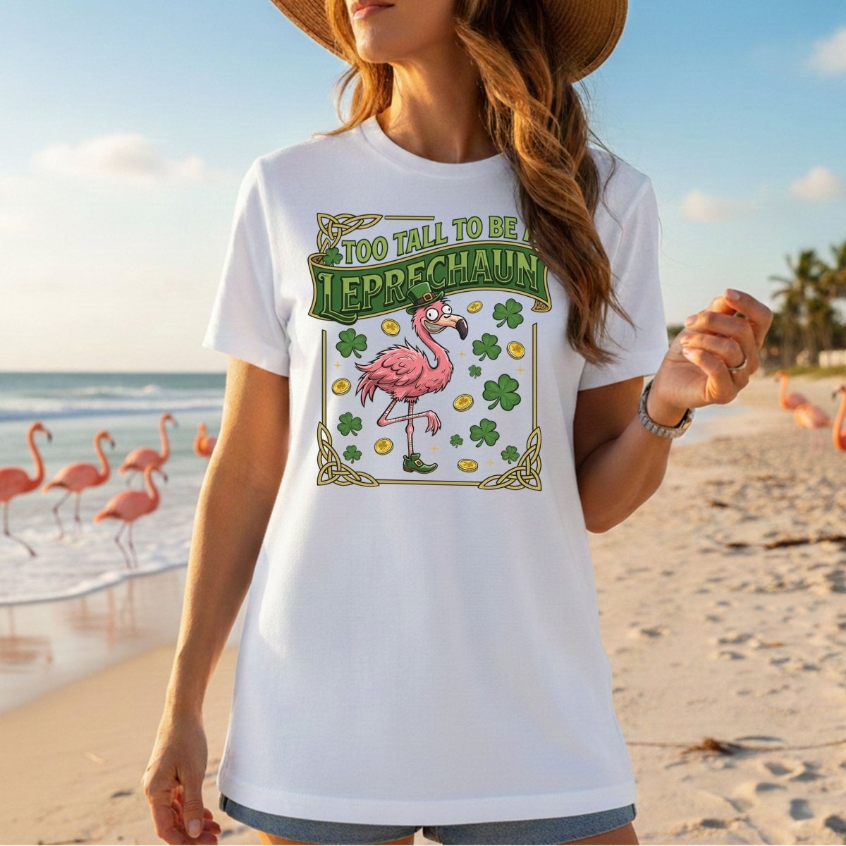Too Tall To Be A Leprechaun Flamingo St. Patrick's Day Tee - Funny Irish Holiday Party Shirt - FlamingoAholic