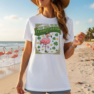 Too Tall To Be A Leprechaun Flamingo St. Patrick's Day Tee - Funny Irish Holiday Party Shirt - FlamingoAholic