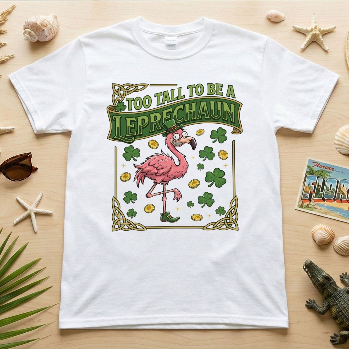 Too Tall To Be A Leprechaun Flamingo St. Patrick's Day Tee - Funny Irish Holiday Party Shirt - FlamingoAholic