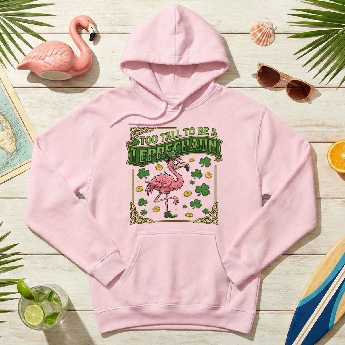 Too Tall To Be A Leprechaun Flamingo St. Patrick's Day Tee - Funny Irish Holiday Party Shirt - FlamingoAholic