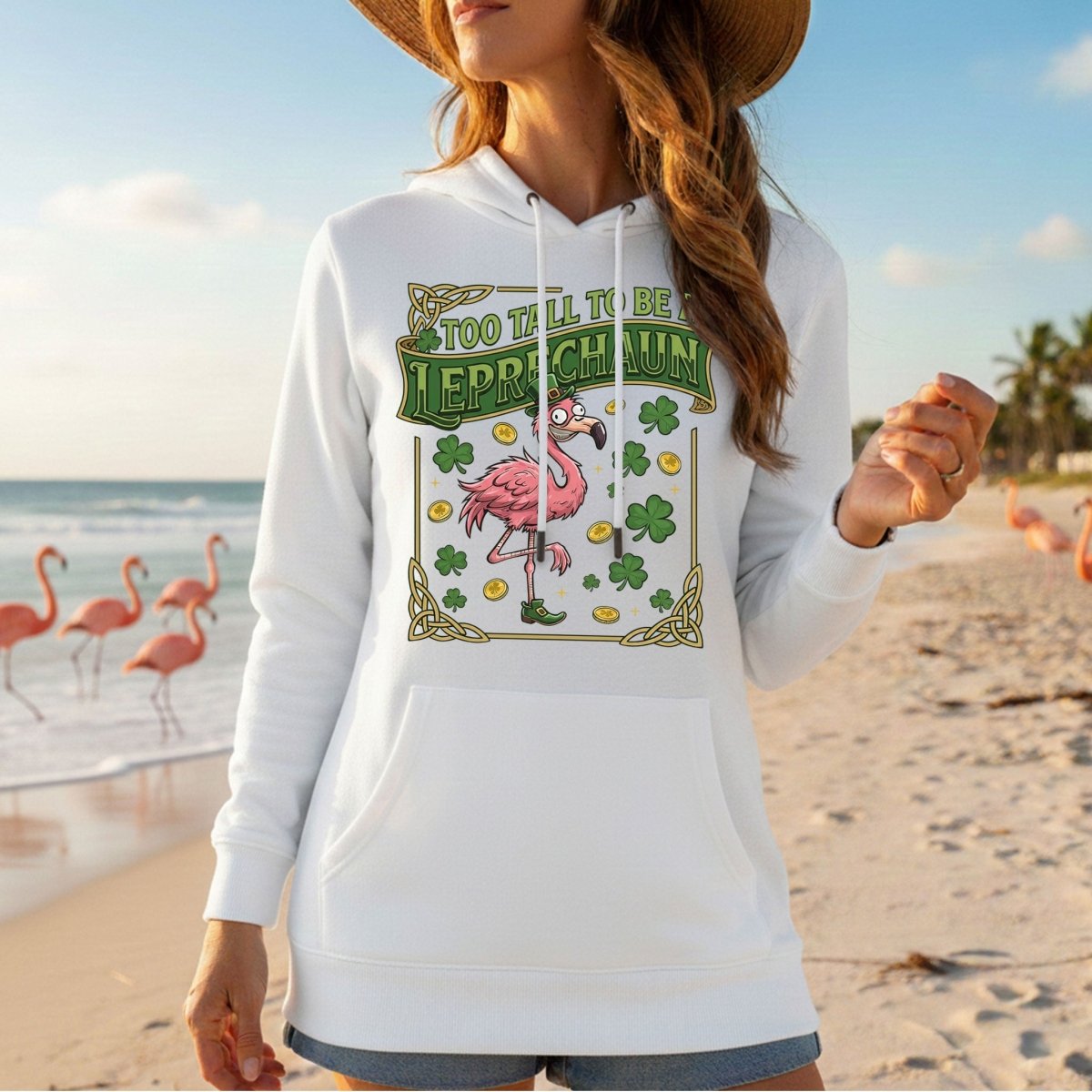 Too Tall To Be A Leprechaun Flamingo St. Patrick's Day Tee - Funny Irish Holiday Party Shirt - FlamingoAholic