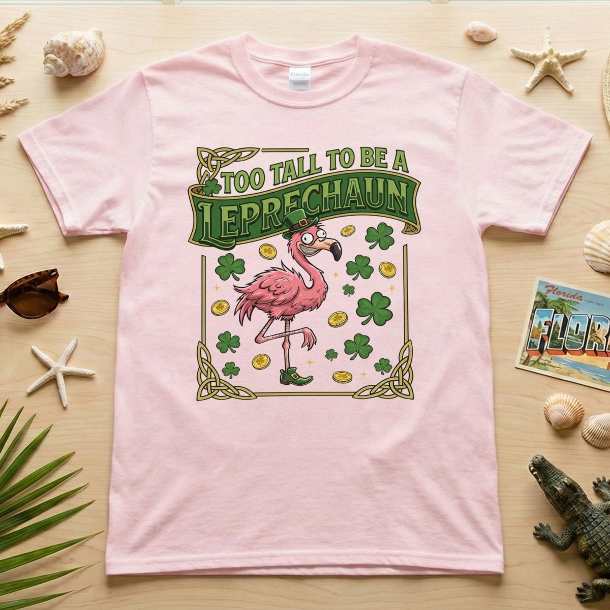 Too Tall To Be A Leprechaun Flamingo St. Patrick's Day Tee - Funny Irish Holiday Party Shirt - FlamingoAholic
